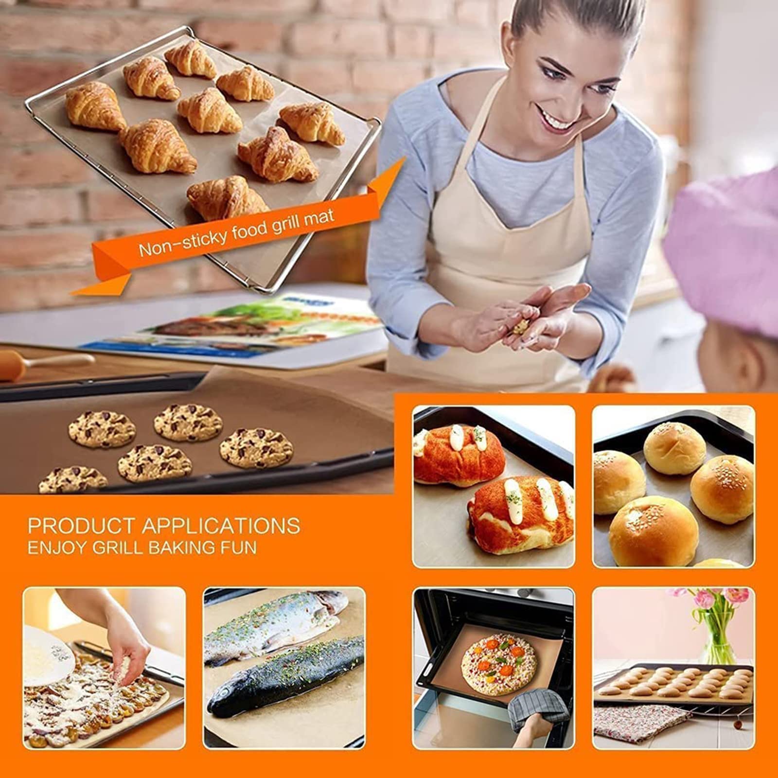 Szczotka do grilla i maty do grilla na zewnątrz, maty do grilla, nieprzywierająca mata do grilla, maty do pieczenia, teflon, akcesoria do grilla, narzędzia do wielokrotnego użytku, działa na gazie, węgiel drzewny, miedź