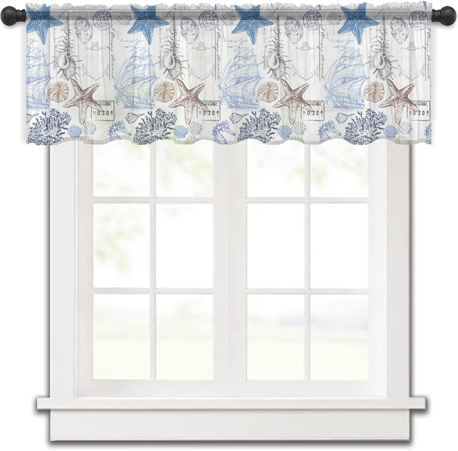 Vograud Semi Sheer Curtain Valance for Window, Nautical