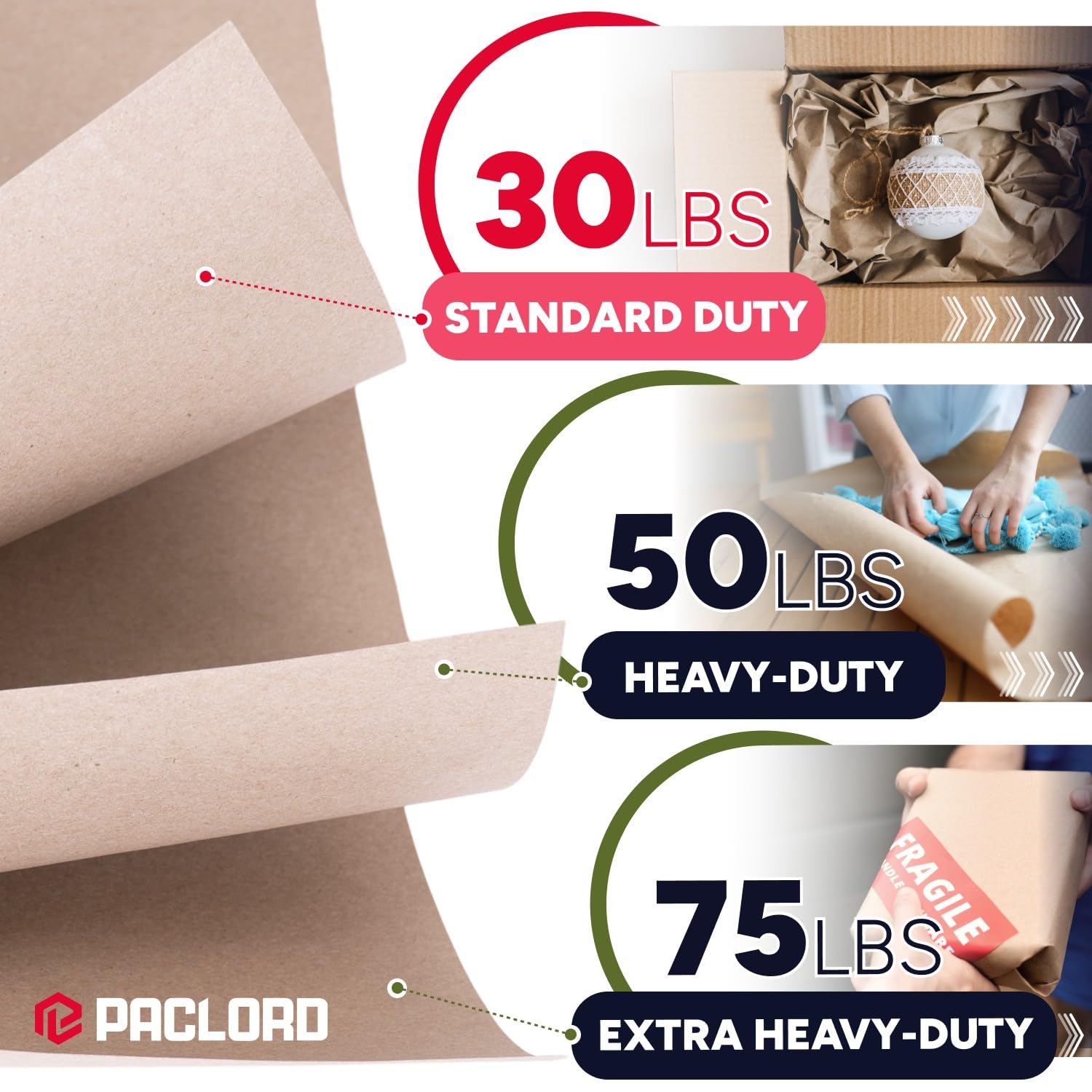 Rollo de papel kraft marrón natural de 24 x 14400 pulgadas (1200 pies), grado estándar de 30 libras, fabricado en Estados Unidos, rollo grande de papel de regalo marrón, núcleo de 3 pulgadas