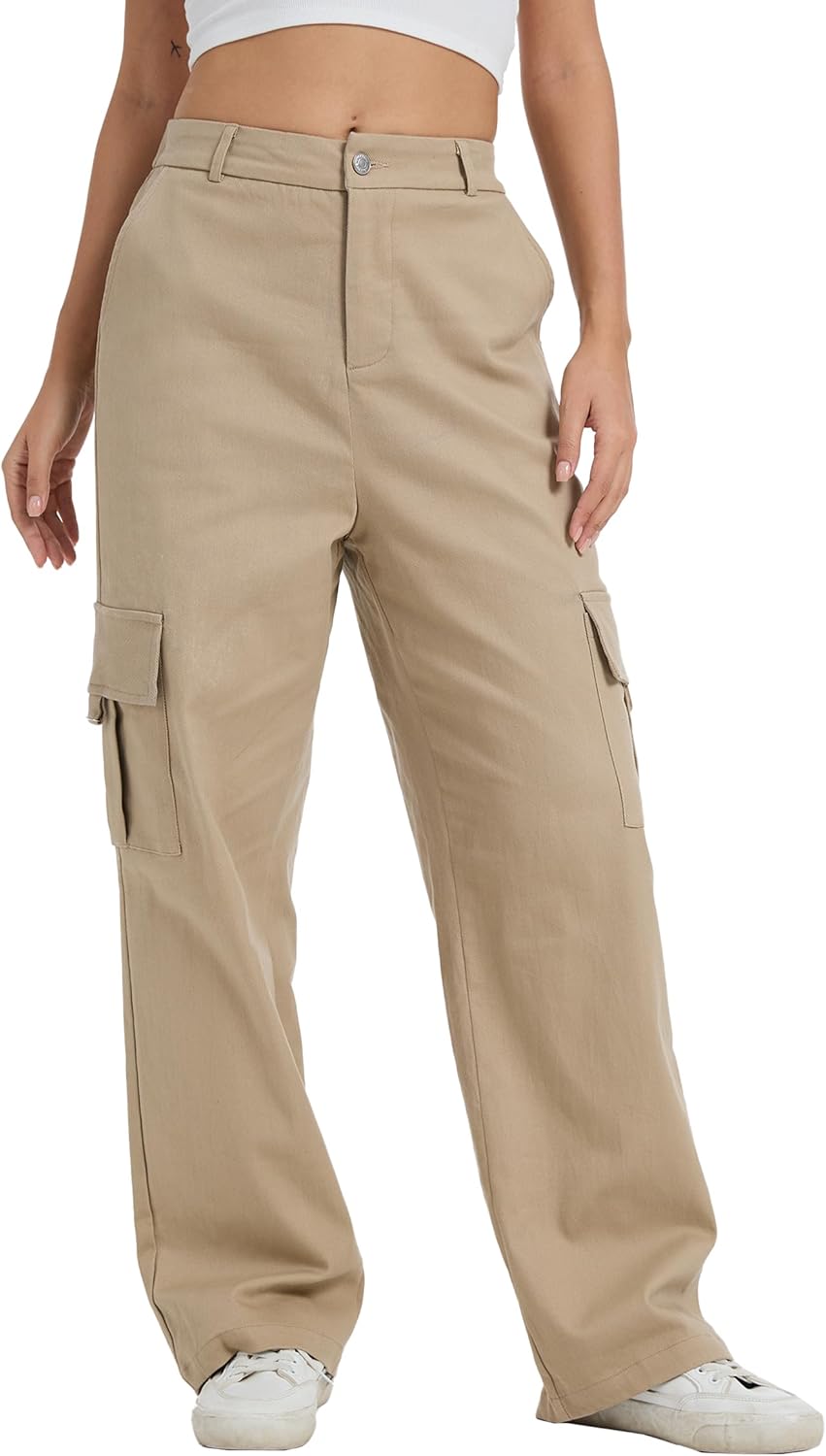 Cargo Pants for Women High Waist Wide Leg Stretchy Pull On Baggy Casual Pants with Pockets - Image 7