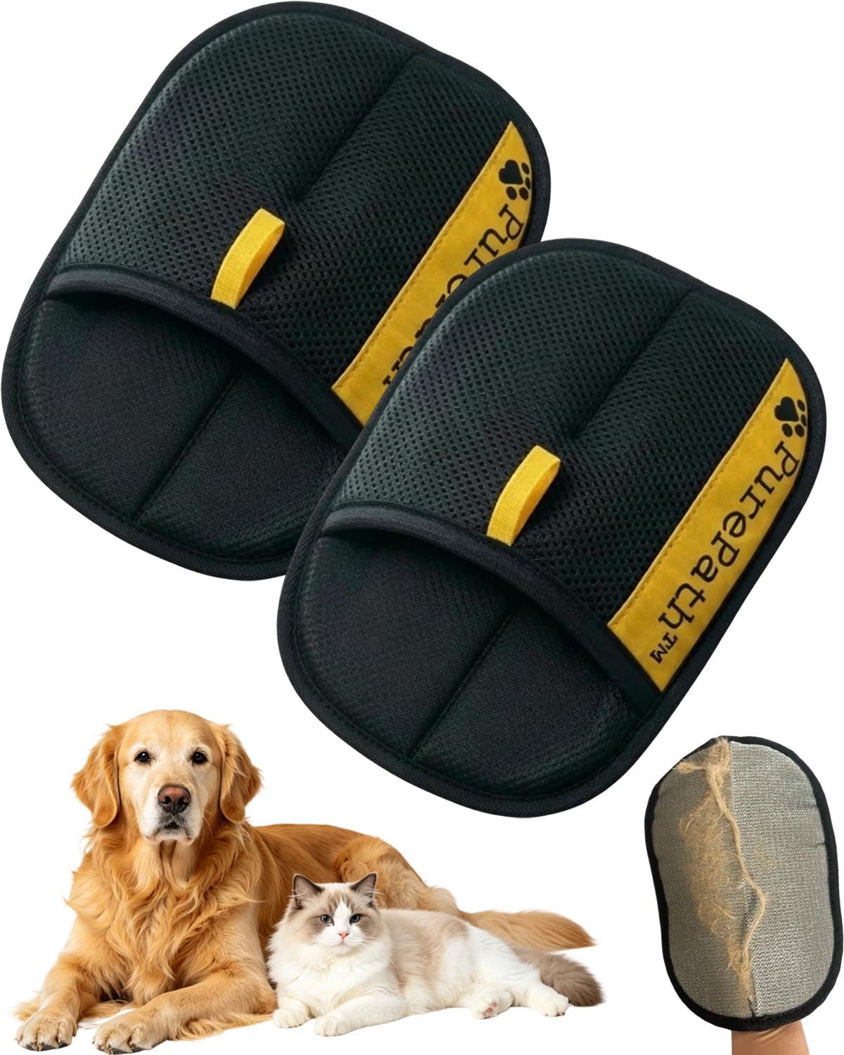 Pure Path Pet Hair Glove, 2/3PCS PurePath Pet Hair Removal, Electrostatic Grip Technology, Reusable & Washable, for All Fur Types & Surfaces (2pcs)