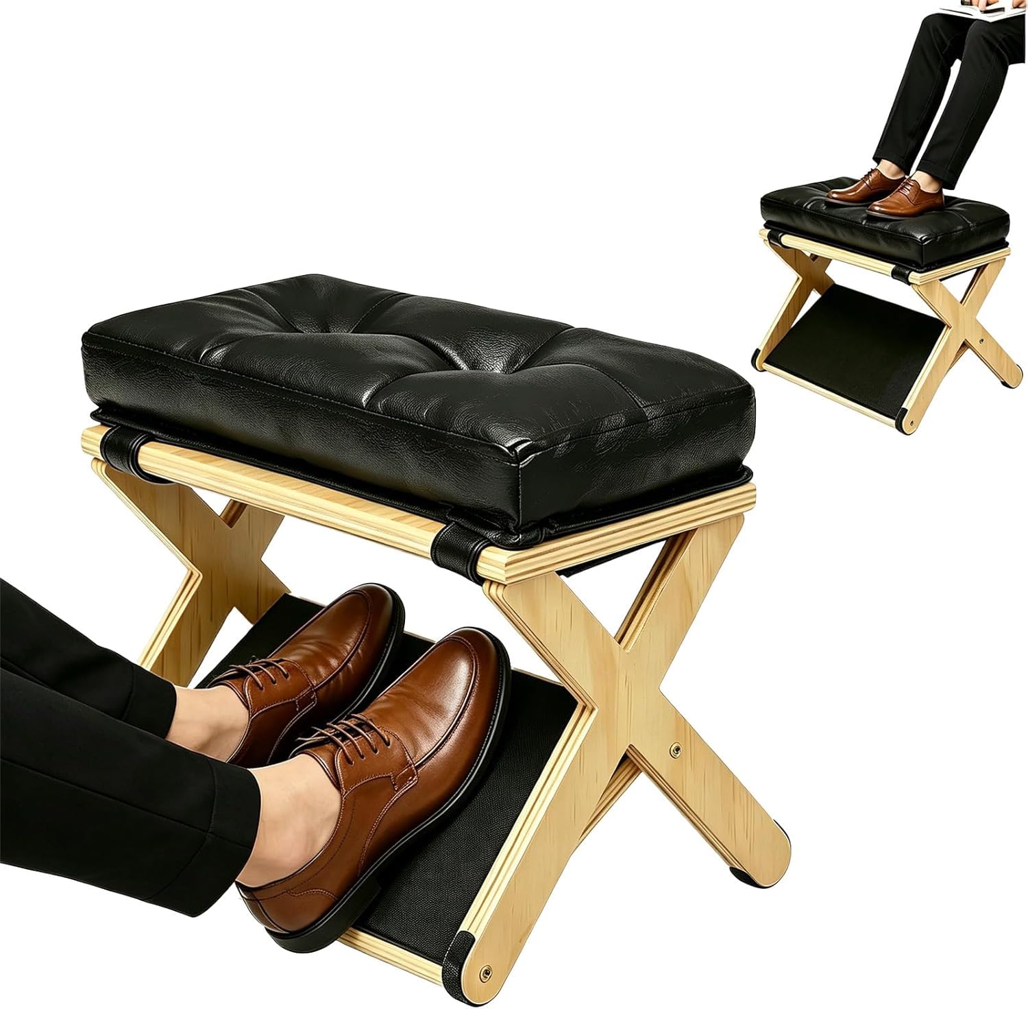 HoldOneLight Reposapiés de Madera 2 en 1, Reposapiés Antideslizante con Almohadilla Suave Extraíble, Soporte de Pies Ergonómico para Escritorio, Oficina, Hogar y Dormitorio
