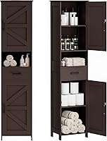 Homhedy 67" Tall Narrow Bathroom Storage Cabinet with Barn Doors, Drawer & Adjustable Shelves - Slim Floor Unit for Kitchen, Living Room, Entryway, Brown