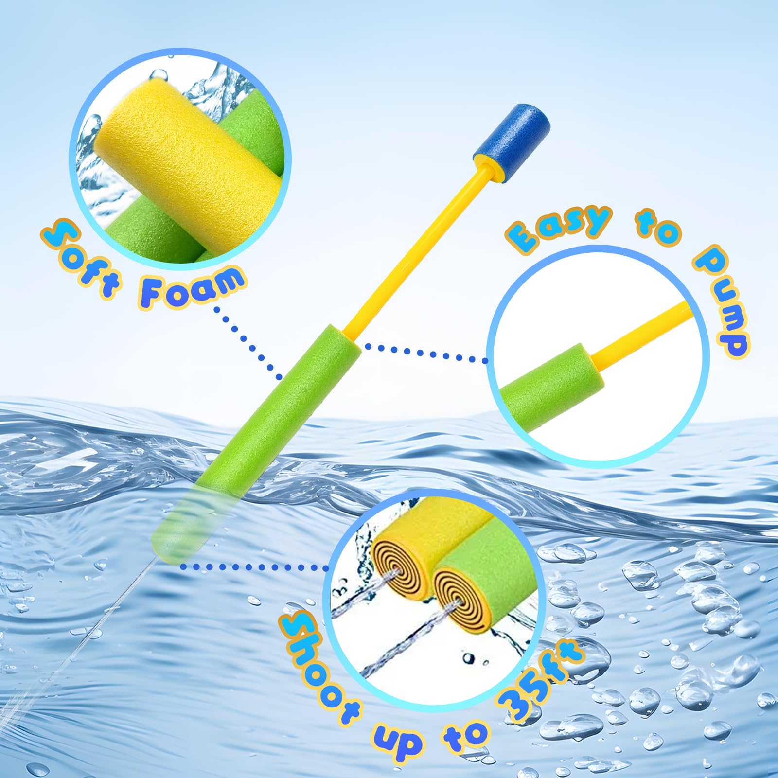 Lot de 5 pistolets à eau en mousse pour enfants - Jouet d'eau d'été pour garçons et filles - Pistolet à eau pour jardin, plage et piscine