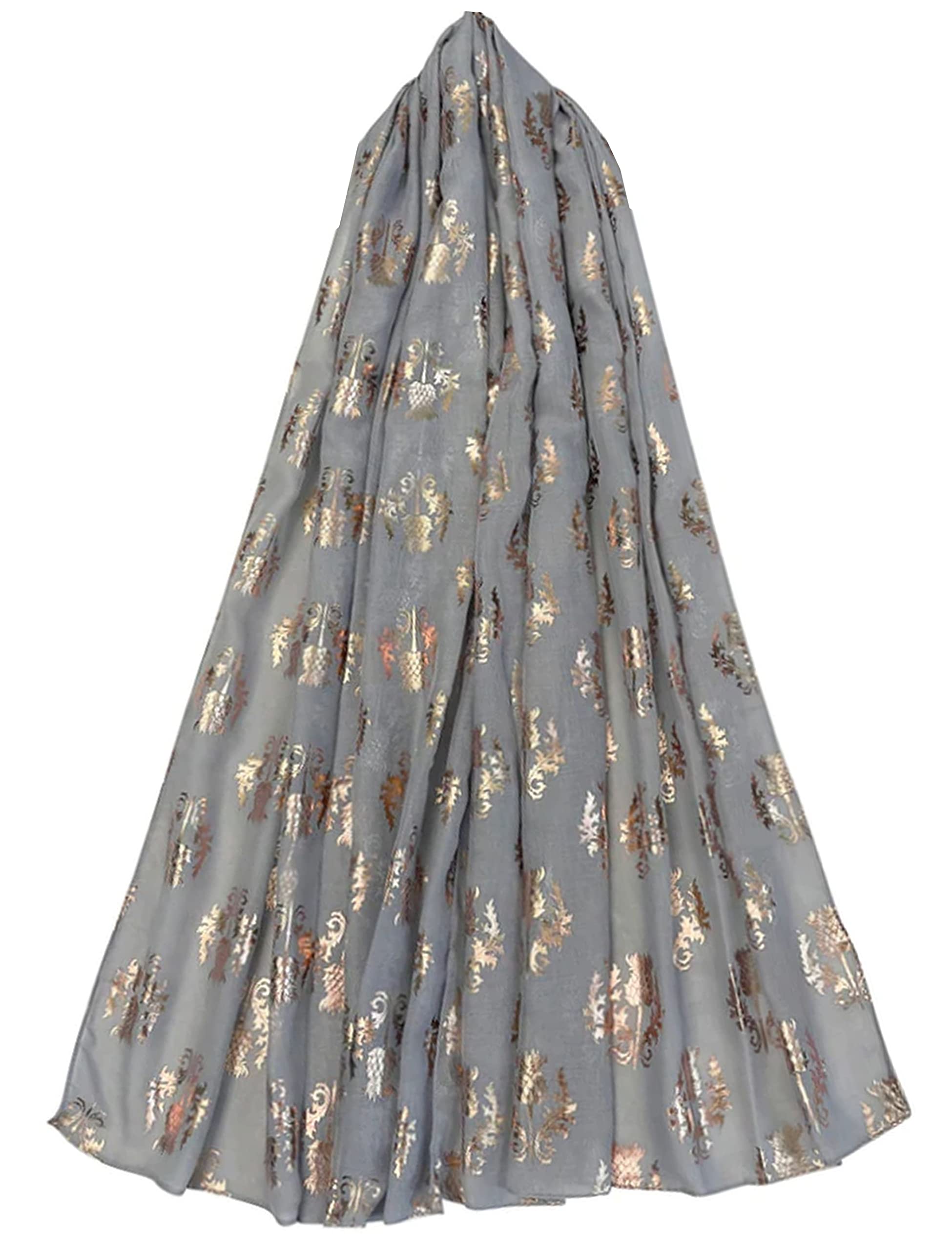GFM® Women's Scottish Thistle Flower Metallic Foil Print Scarf - Spring Summer All Seasons