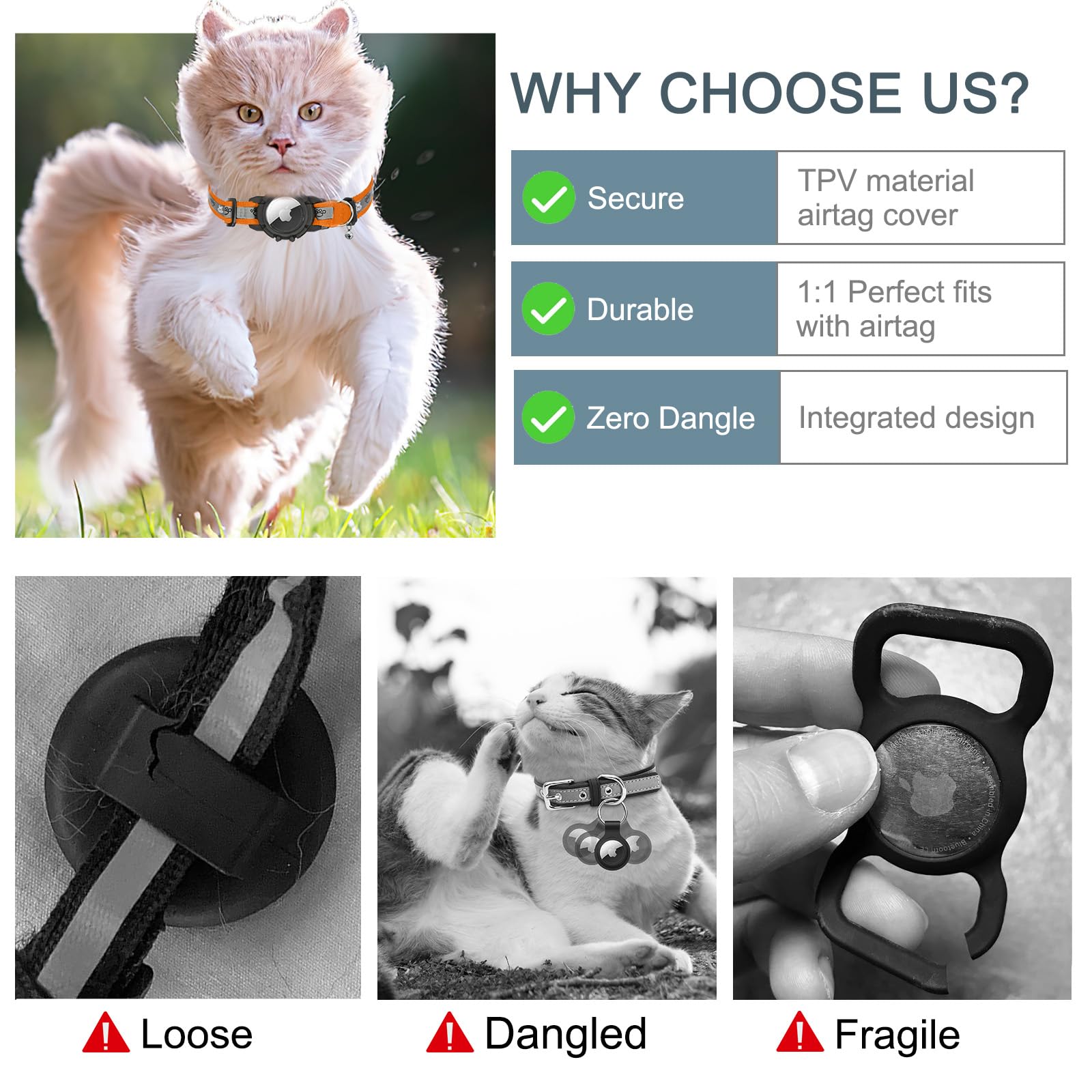 Reflective Airtag Cat Collar, JIARUI Integrated Apple Airtag Cat Collar, GPS Cat Tracker Collar with Airtag Holder and Bell - Image 3