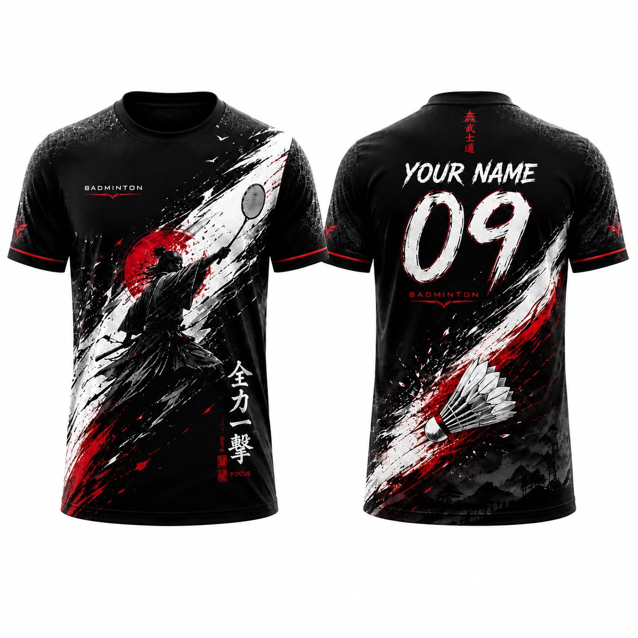 teemates Custom Samurai Badminton Jersey Personalized Name & Number Shirt for Men, Women & Youth – Japanese Warrior Smash Design, Moisture Wicking Tournament & Club Sports Jersey-picture-32