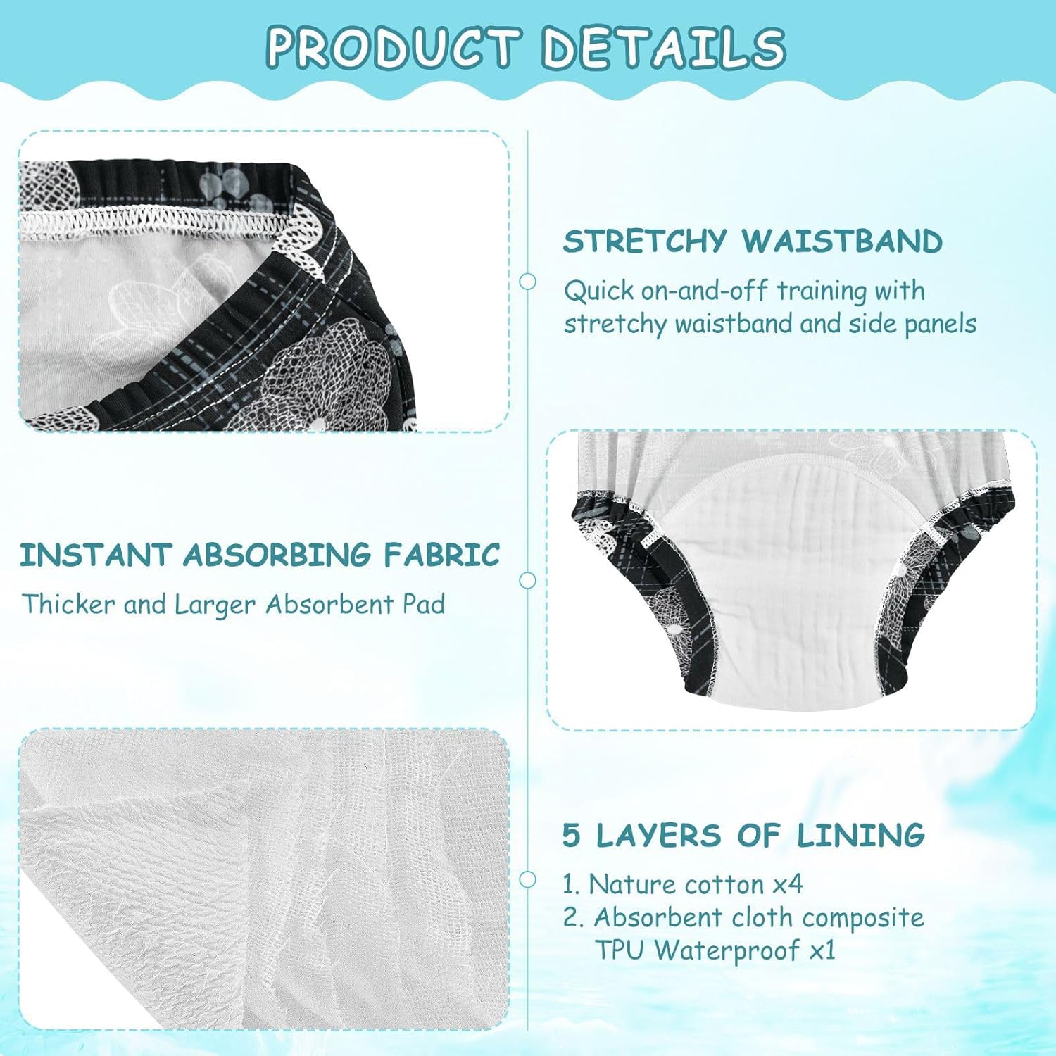 Little Boys Toilet Training Pants Soft Cotton White Flower Black Plaid Boxer Briefs Boxers Underwear for Kids 2T