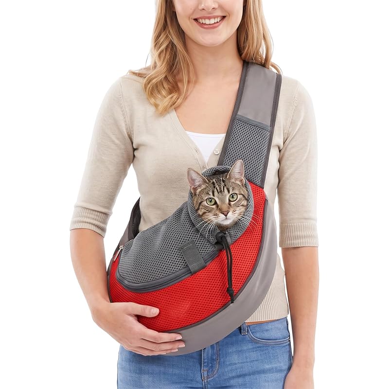 Peitoral Sling para Cães e Gatos Pequenos com Alça Ajustável Bibabala Vermelho