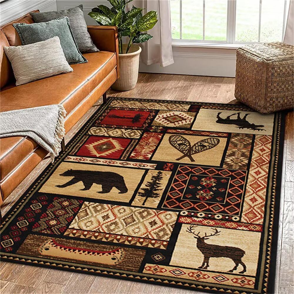 Alfombra de pasillo antideslizante para niño de 60x90cm con patrón de animales de bosque marrón