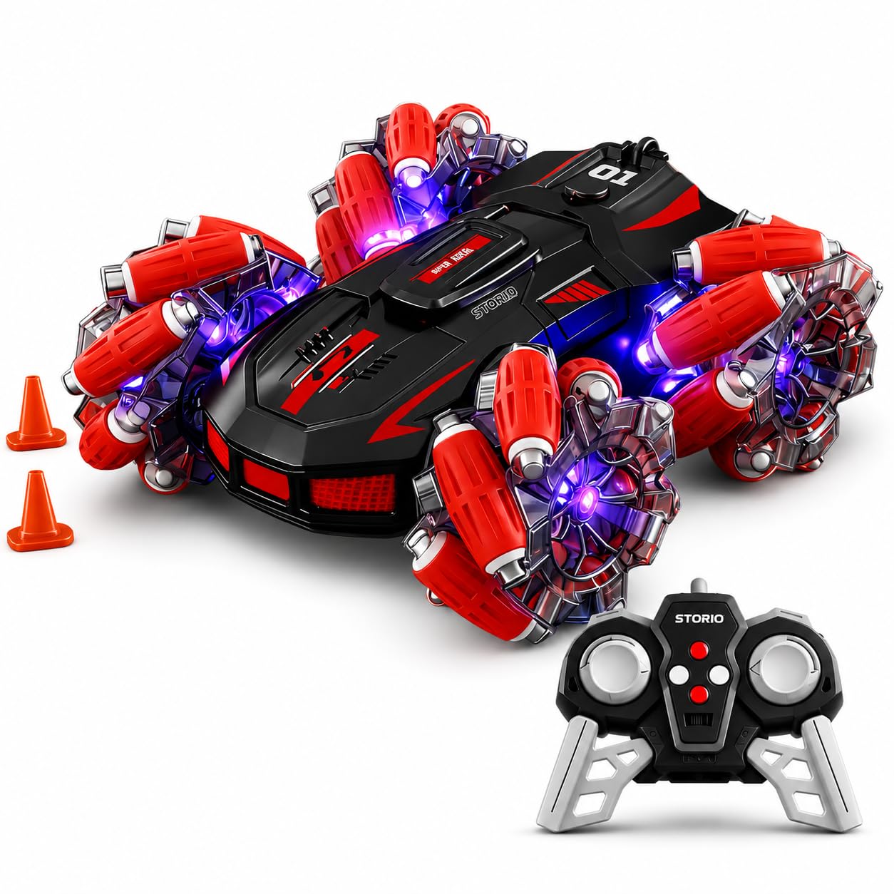 Storio 4WD Double Sided RC Smoke Stunt Drift Car | 360° Rotating Remote Control Toy with Spray Mist, LED Lights & Rechargeable Battery | High Speed Off Road RC Car for Kids 8–14+ Years | Black-image-22