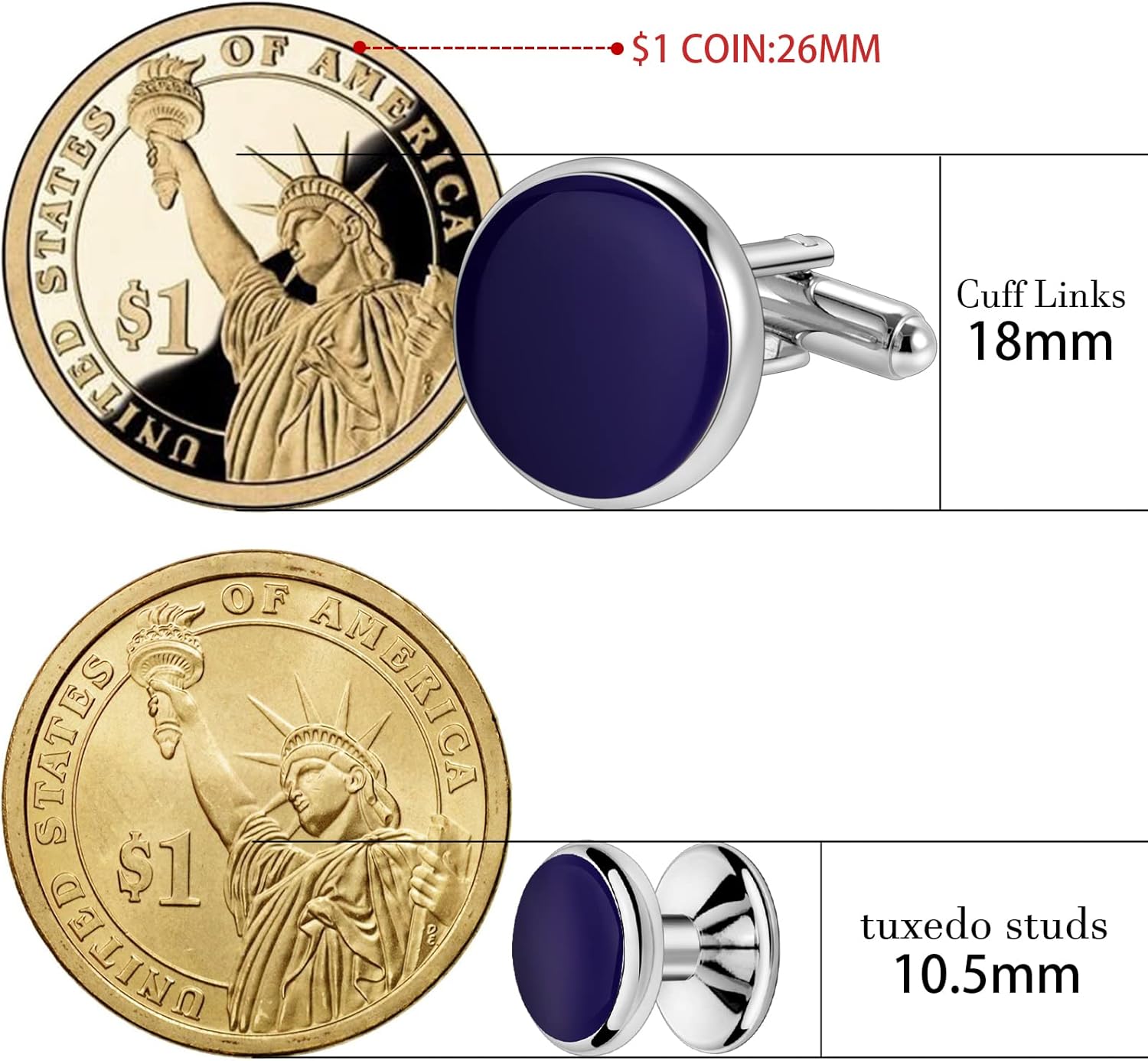 HAWSON Men’s Cufflinks and Tuxedo Studs Set with Gift Box; Men’s Jewelry or Accessories Suitable for Black Suit White Shirts Vest and Red Bow tie on Wedding or Anniversary and Birthday - Image 6