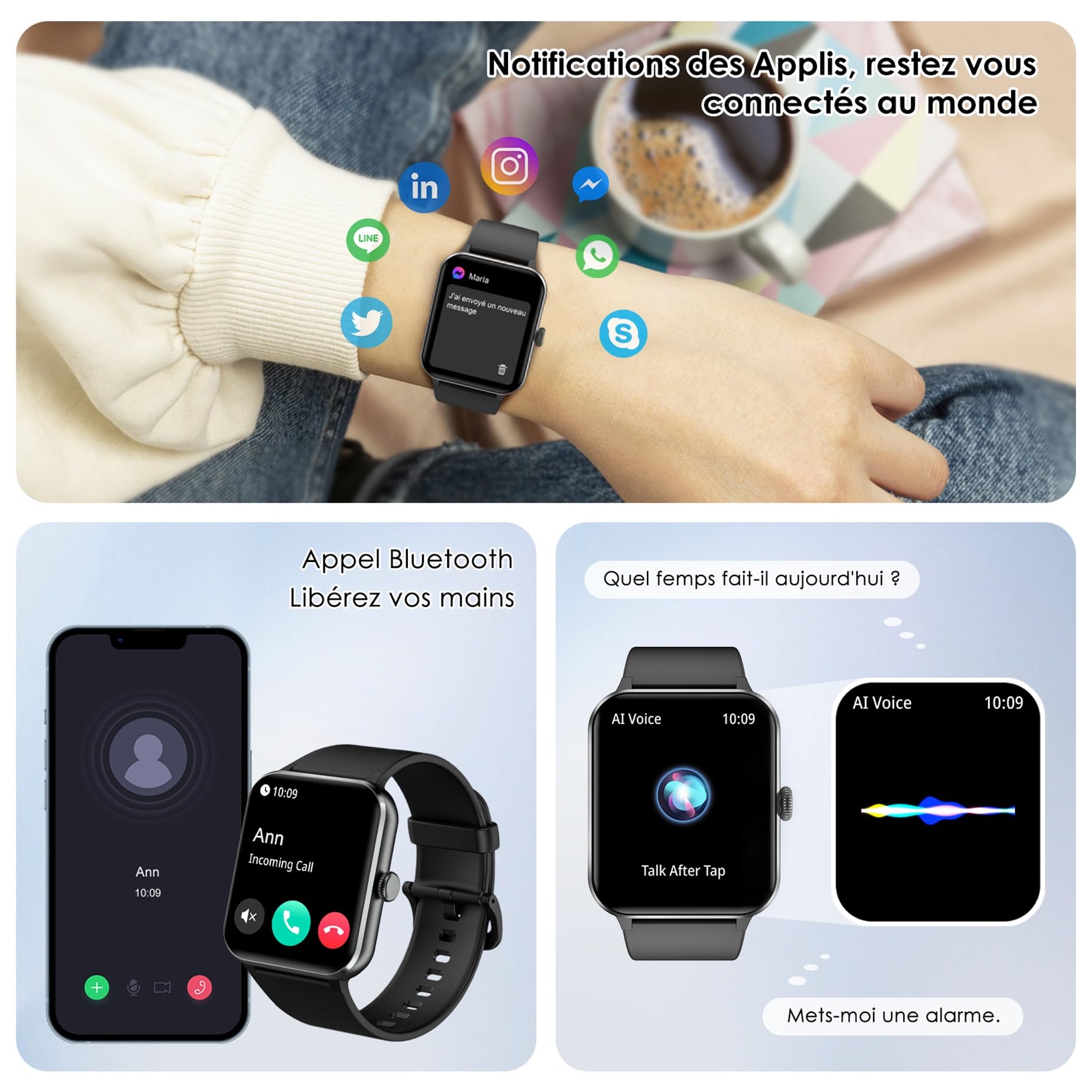 IOWODO Smartwatch,Orologio Fitness per Donna Uomo,1.85'' HD Smart Watch con Risposta Chiamate,100+ Attività Sportive,Monitor Sonno e Cardiofrequenzimetro,Contapassi e Cronometro con Android e iOS