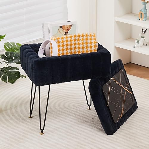 Wimarsbon Otomana de piel de visón sintético, color verde marino, 16.5 pulgadas de largo x 12 pulgadas de ancho x 18 pulgadas de alto, amortiguación