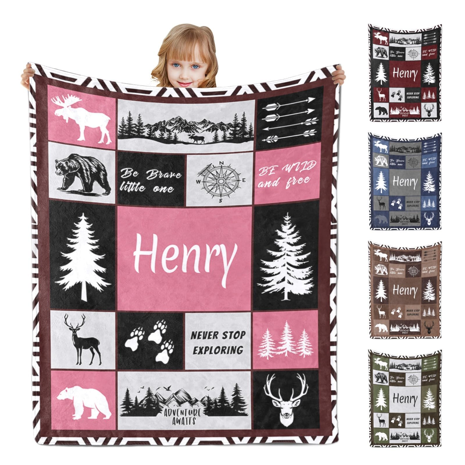 Personalised blanket for baby,personalised baby blanket with Name,Custom Throw Blanket for newborn Kids Adults Friends Families,baby boy girl comforter,newborn gifts(Forest-7 Colors) โ image 1