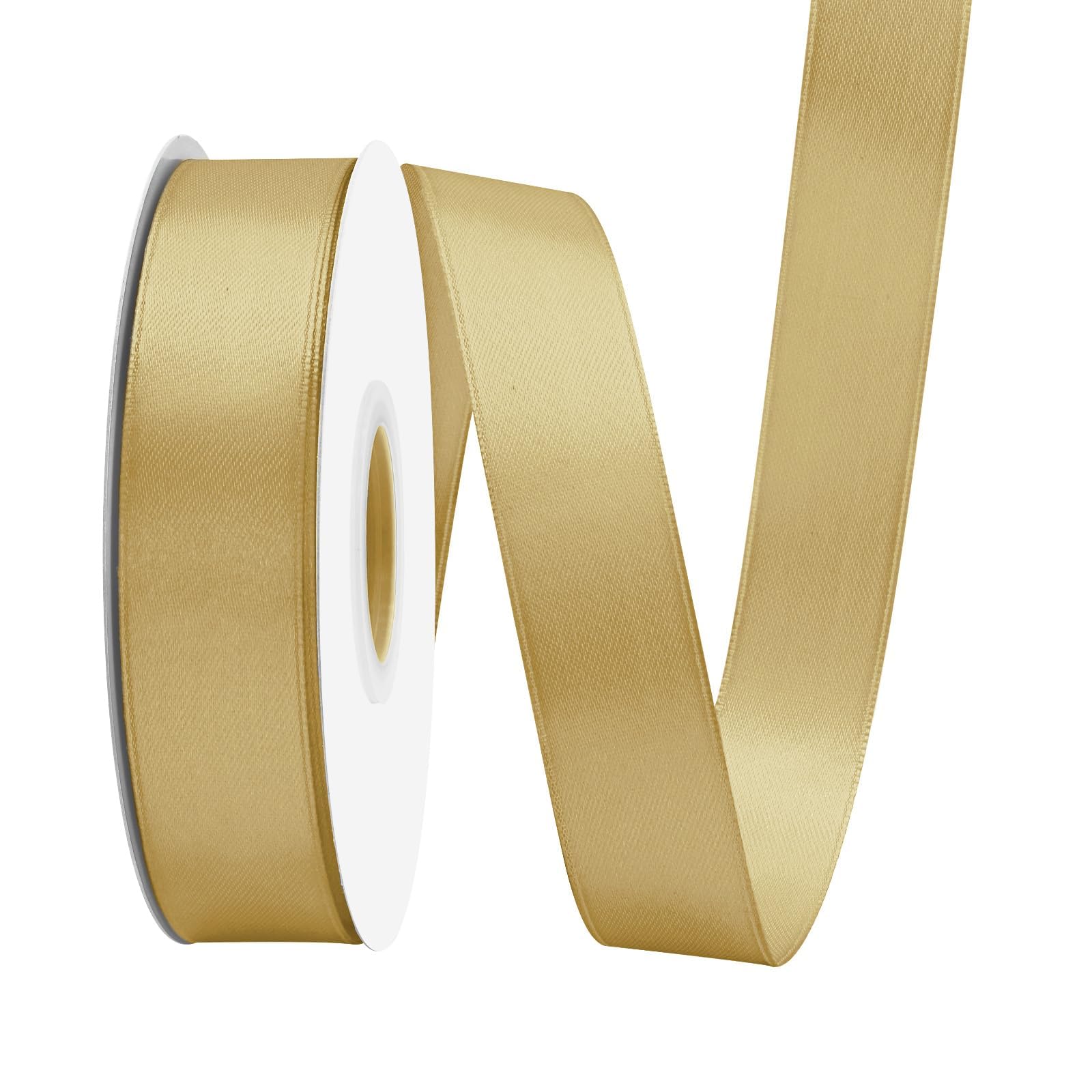 BVIEAKD 1 inch Wide 50 Yards Double Face Gold Satin Ribbon for Gift Wrapping Weddings Decoration Bouquet Balloons Arts Craft Sewing Hair Bow Invitation