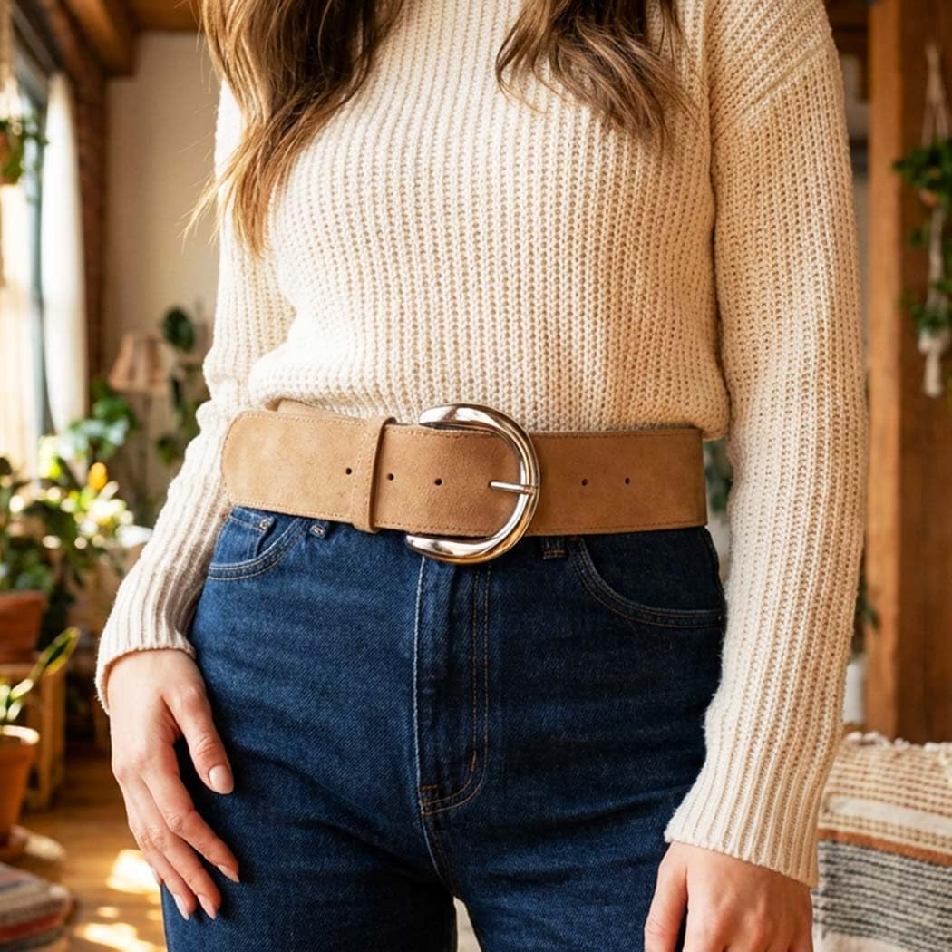 Suede Thick Belt Wide Chunky Belts Retro Leather Belt Accessories for Women - Image 3