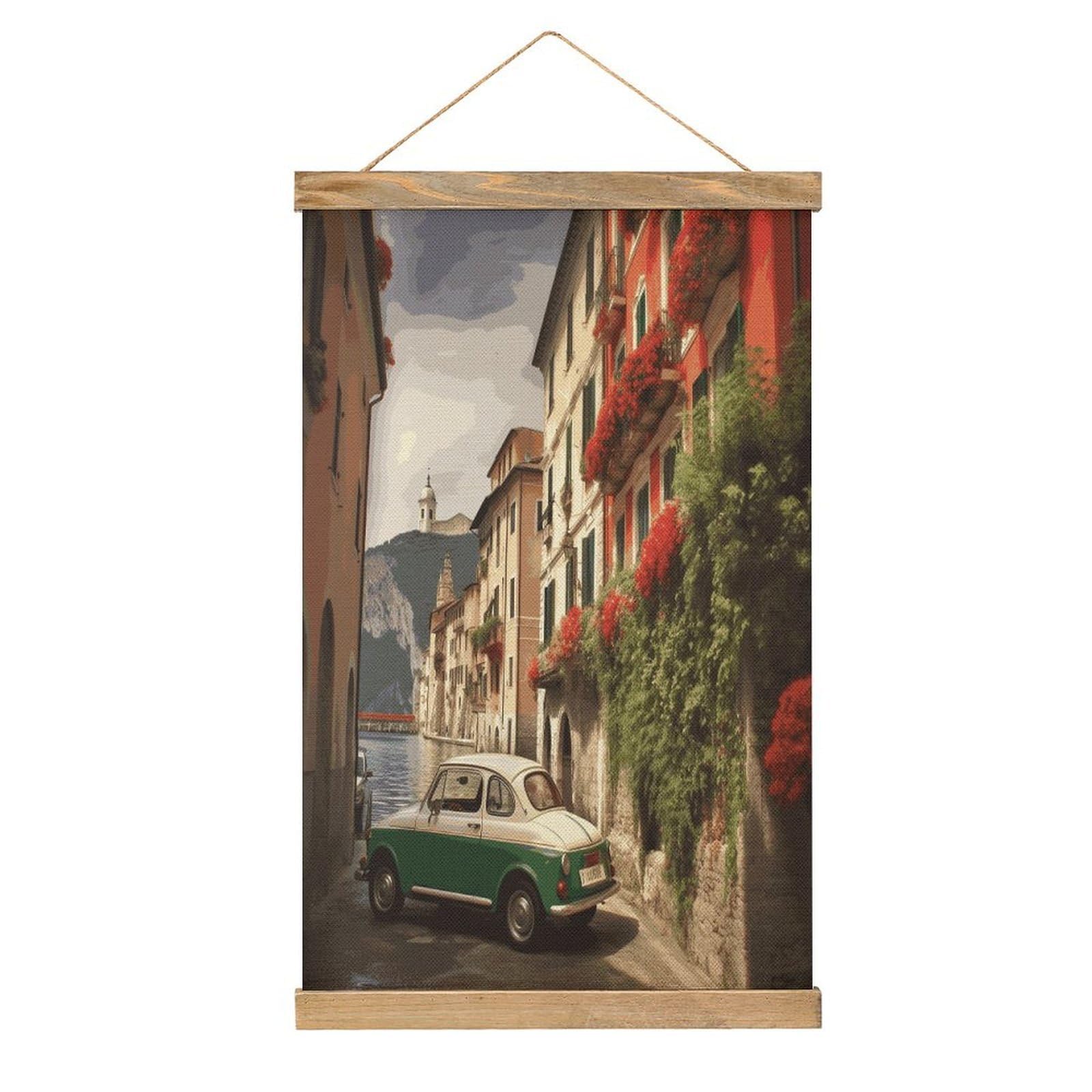 JTREHY Beautiful Italy Linen Hanging Painting Vintage Poster Wall Art Prints Personality Style Wall Hanging Poster for Living Room Office Bedroom Decor Frame 13.2 X 20.47 Inch
