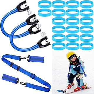 VioraWhite 2 Pcs Ski Tip Connector 20 Pcs 3 Inch Binding Ski Brake Retainers 1 Pcs Ski Carrier Straps with Adjustable Anti-slip Shoulder Slings for Beginner Men Women Learn to Ski Winter Ski Accessory