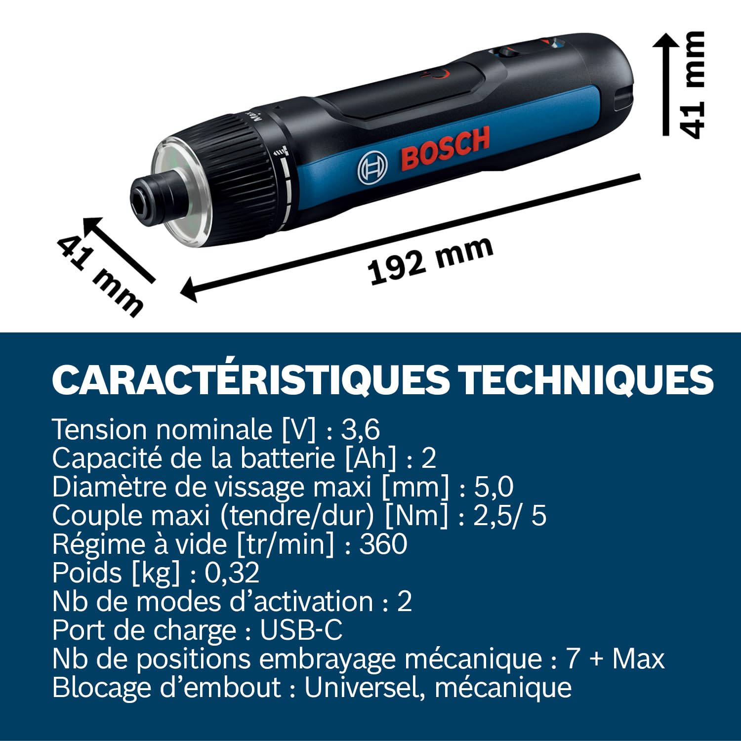 Bosch Professional tournevis sans-fil Bosch GO 3 (avec set de 8 embouts, porte-embout, câble USB-C, mini coffret)
