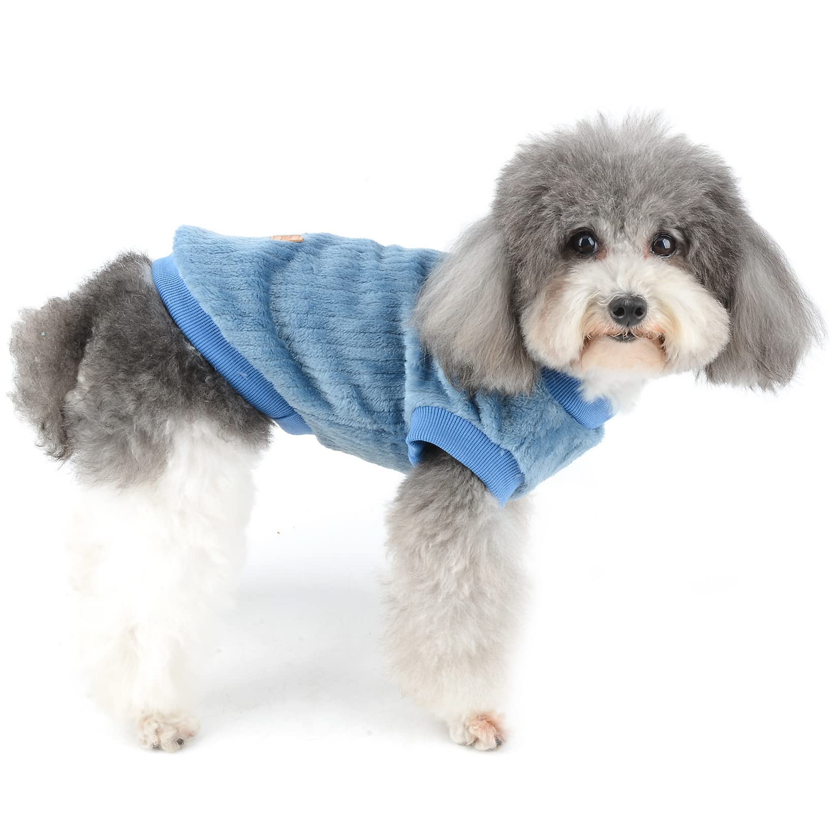 Zunea Small Dog Sweater Coat Winter Warm Fleece Jumper Pullover Jacket Puppy Clothes Super Soft Fall Pet Cat Doggy Chihuahua Apparel Cold Weather Clothing for Small Dogs Girl Boy Blue L