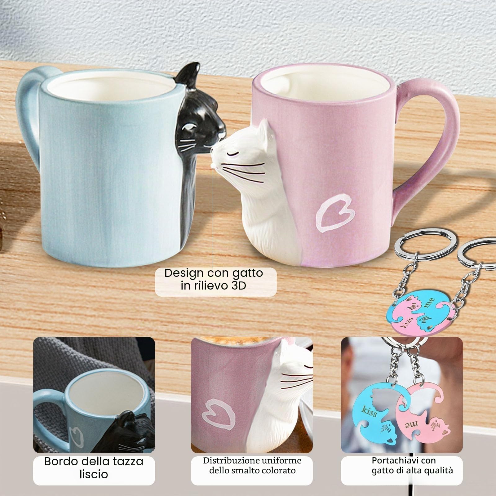 Bacio Gatto Tazze di ceramica tè caffè Regalo per la sposa Fidanzamento Nozze Coppie sposate Anniversario