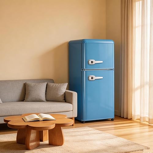 Miniatura 2 de Mini refrigerador para dormitorio, mini refrigerador de 3.2 pies cúbicos, refrigerador retro con puertas dobles ajustables y extraíbles, adecuado