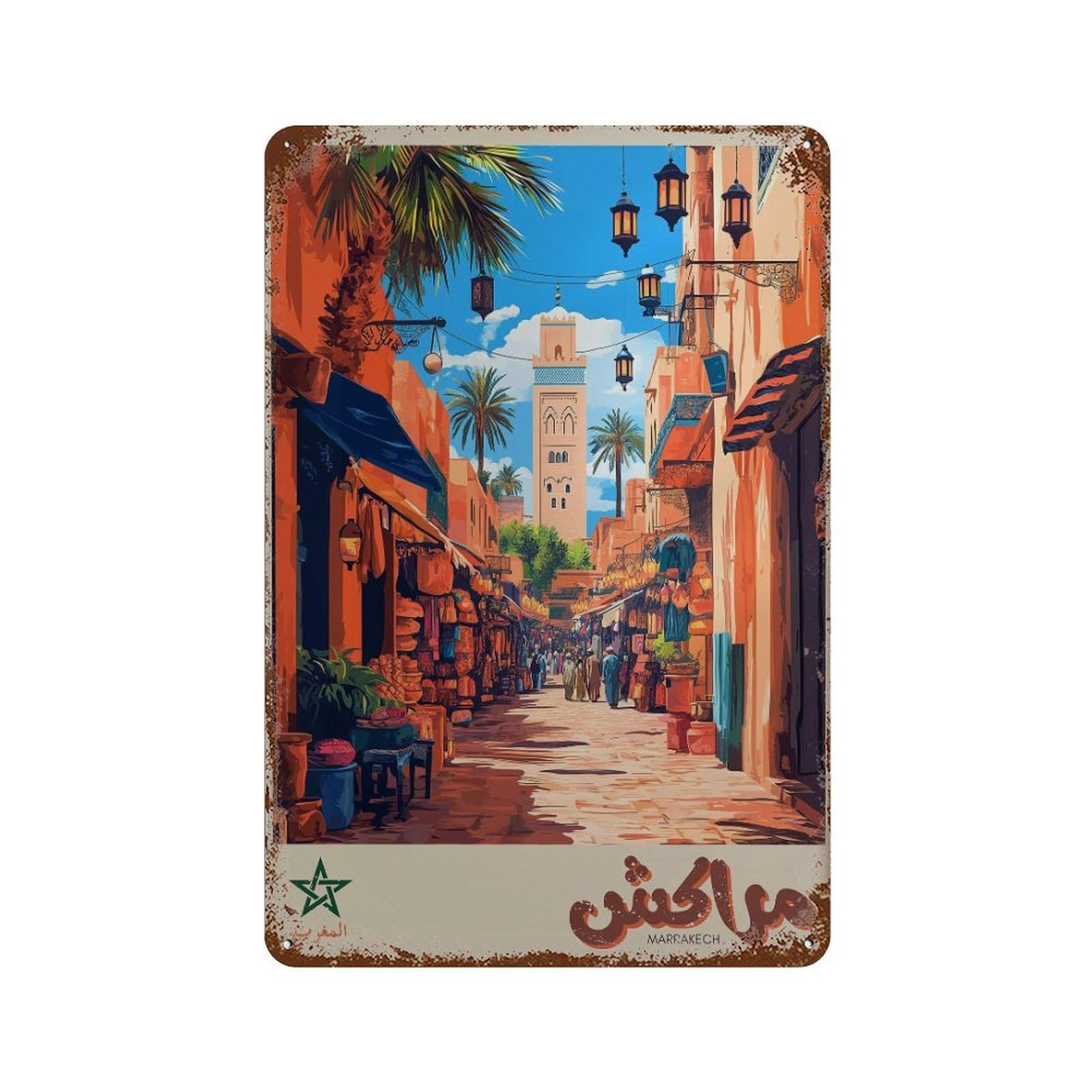 xiaoxiaoshen Marrakesh Travel Morocco in Arabic Wall Decor Art Metal Tin Poster Modern Home Decor Art Home Bar Shop Decorations Vintage Sign 30x20cm