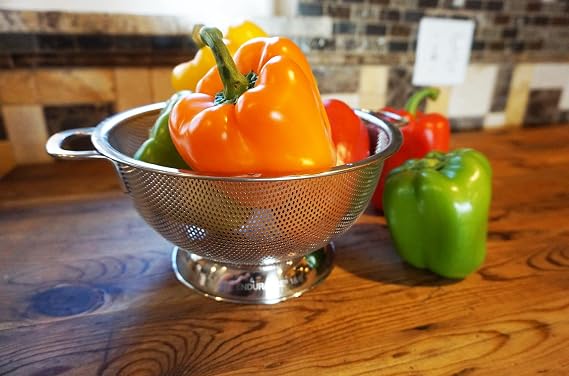 RSVP International Endurance Kitchen Collection Colander Strainer, 3 Quart, Pierced Stainless Steel