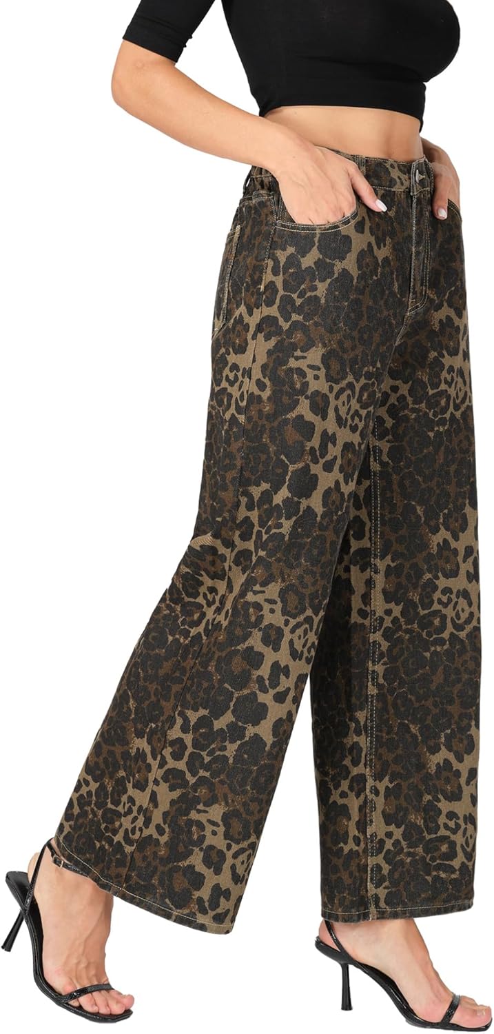 Wide Leg Jeans Woman Stretchy Cuffed High Waisted Baggy Jeans Loose Denim Pants - Image 2