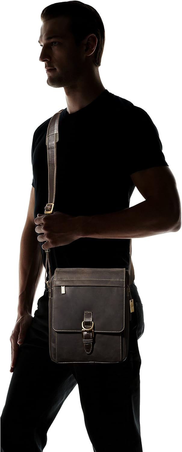 Visconti 16011 Distressed Leather Messenger Crossbody Bag with Front Buckle