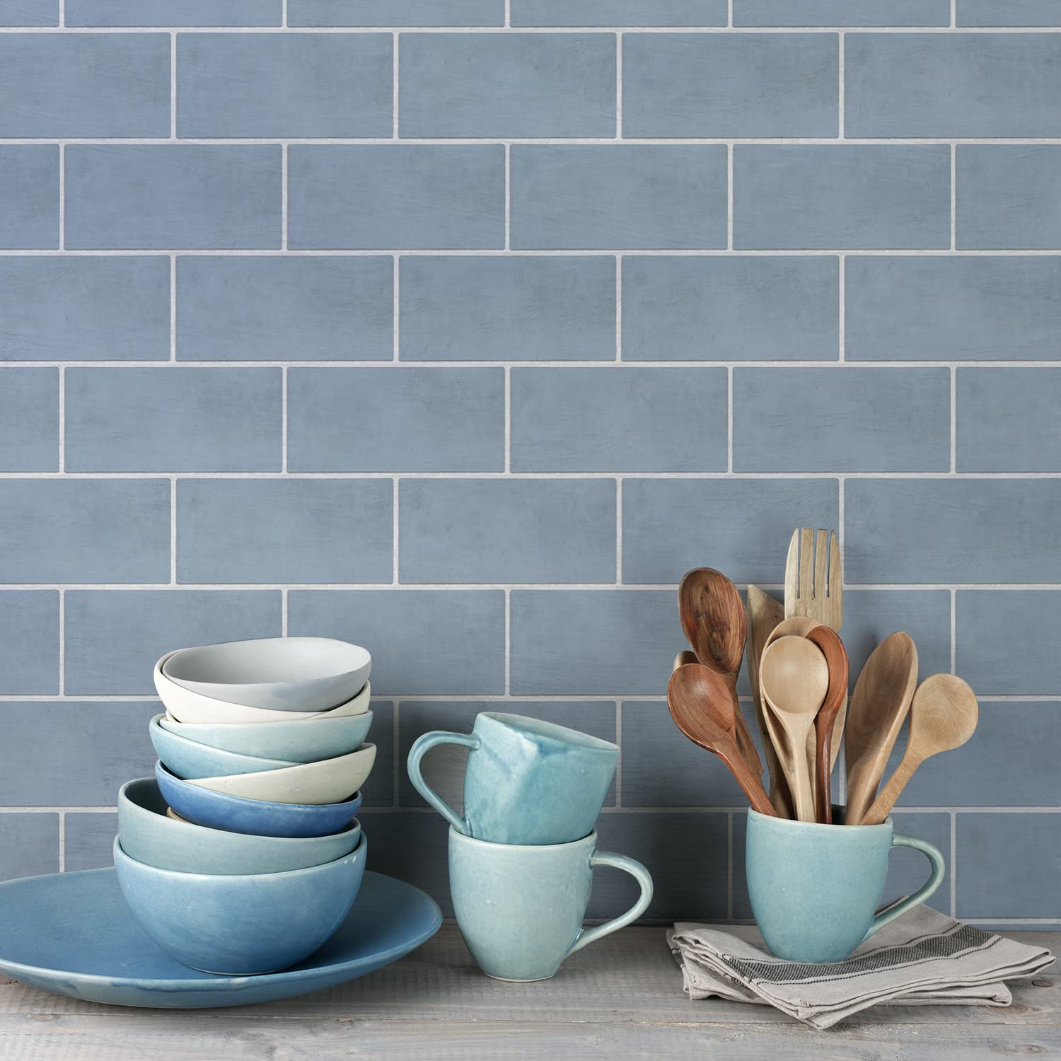 Vinyl Floor Wall Tile Sticker, Non-Slip Sticky Back Tile Decals for Kitchen Bathroom Self-Adhesive Peel and Stick PVC Floor Sticker DIY, Pastel Blue,30x15cm/12x6inch, 24Pcs Set