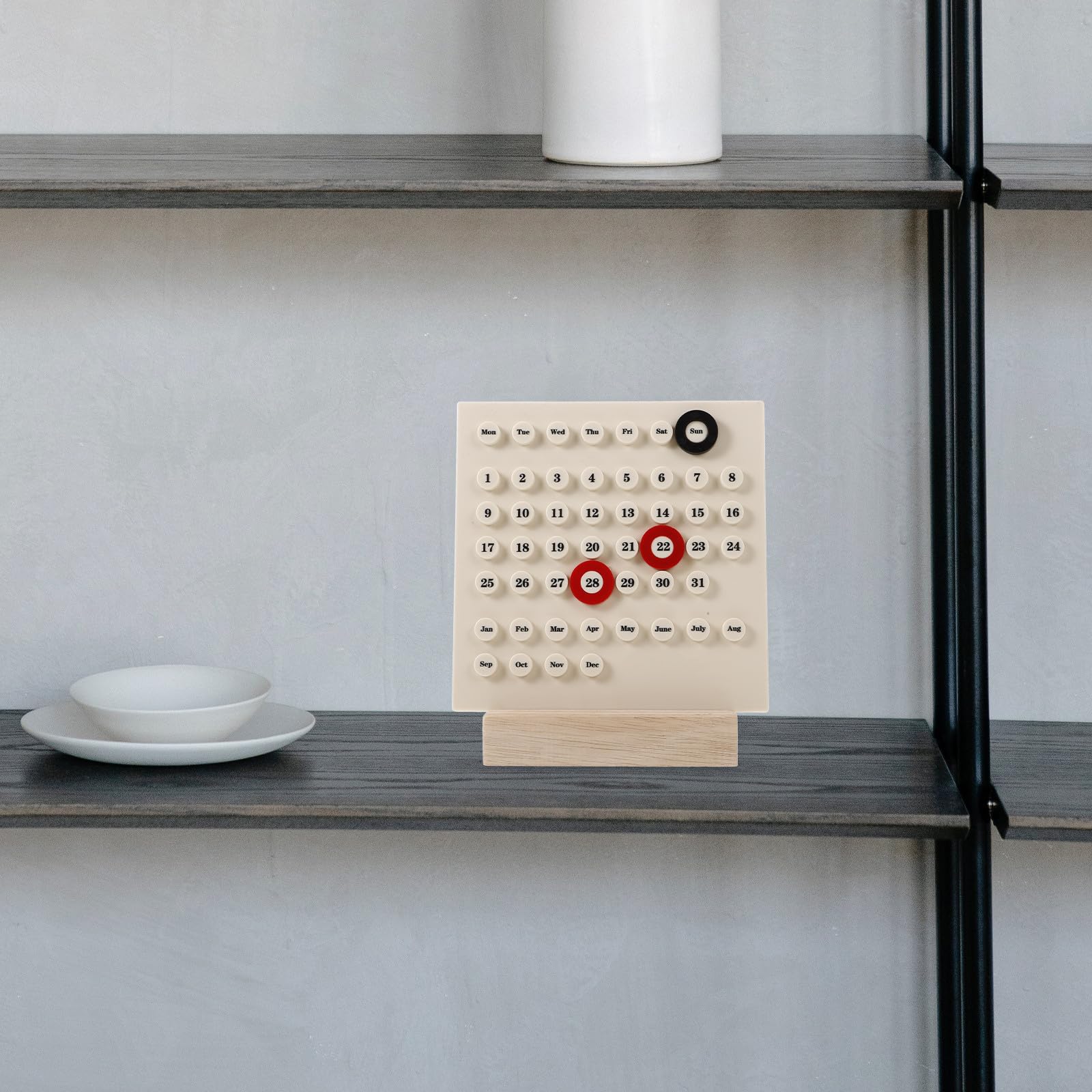4 Pezzi Calendario Perpetuo da Tavolo in Legno e Plastica, Beige