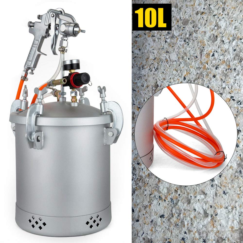 Olla de pulverización de 10 L con boquilla de 3,0 mm y válvula de seguridad – Depósito de pintura profesional para automóvil, madera, látex, aceite e imprimación, incluye regulador de aire y accesorio