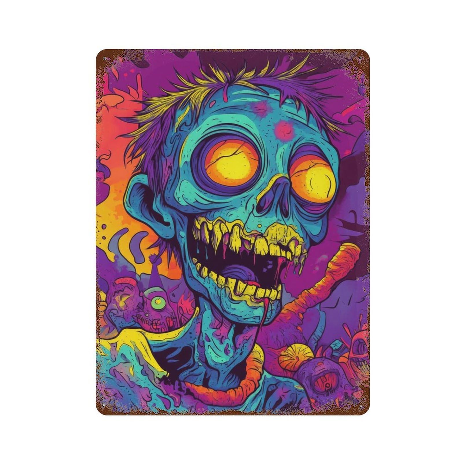 Psychedelic Zombie Retro Metal Sign 15.7"x11.8", Vintage Wall Decor for Garage, Pub Or Kitchen