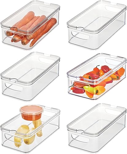 iDesign - Contenedores organizadores apilables para refrigerador con tapas para productos frescos, juego de 6 unidades, transparente