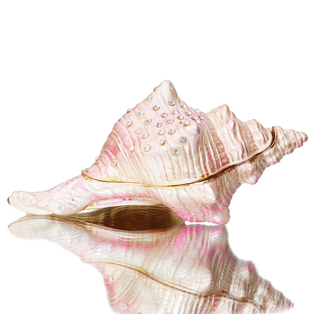 Waltz&F White Diamond Conch Trinket Box Hinged Hand-painted Figurine Collectible Ring Holder