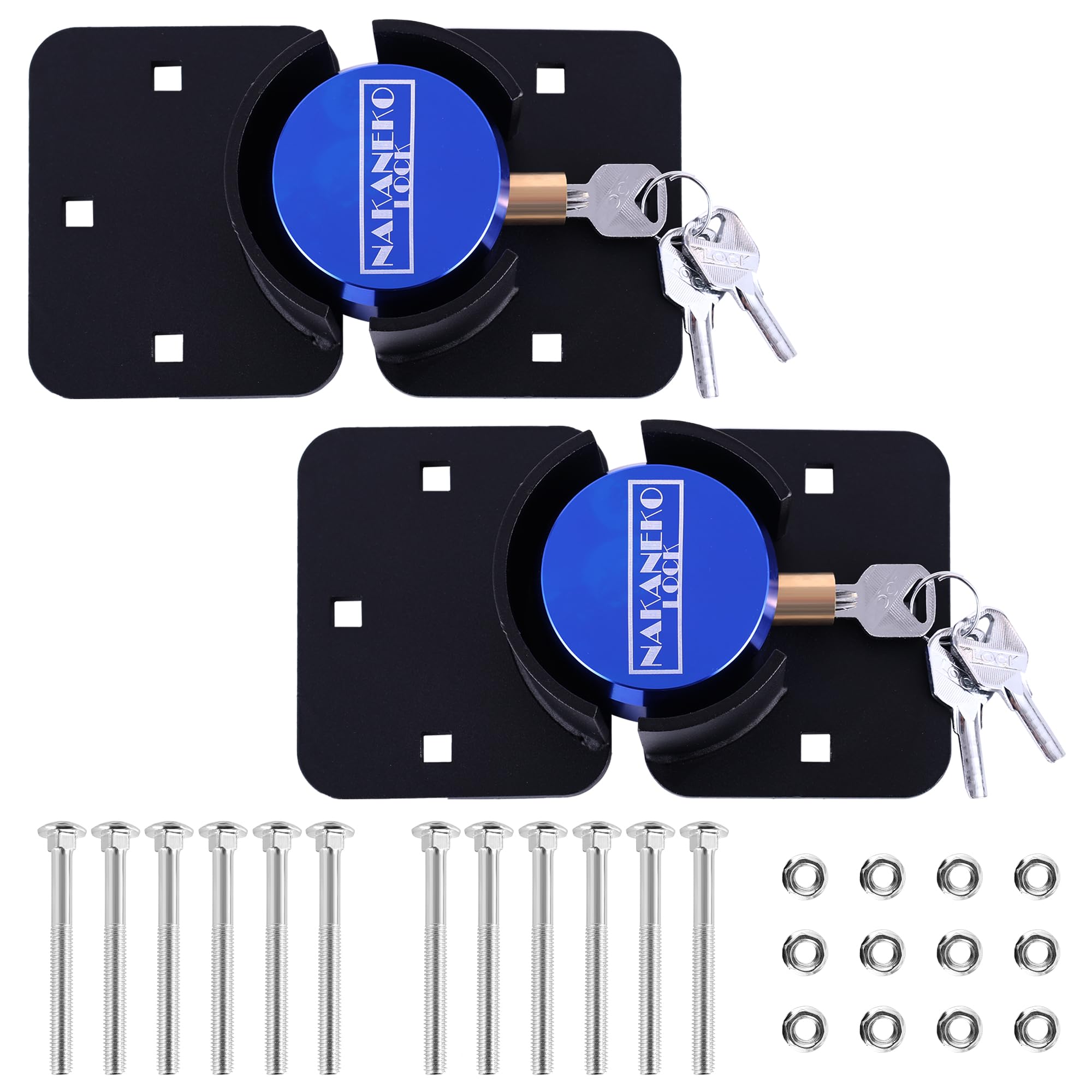 NAKANEKO Puck Lock, Heavy Duty Hidden Shackle Lock and Hasp, Solid Steel for Trucks, Trailers, or Cargo Vans Door, w/Hasp Without Keyed Alike (2PACK Blue)