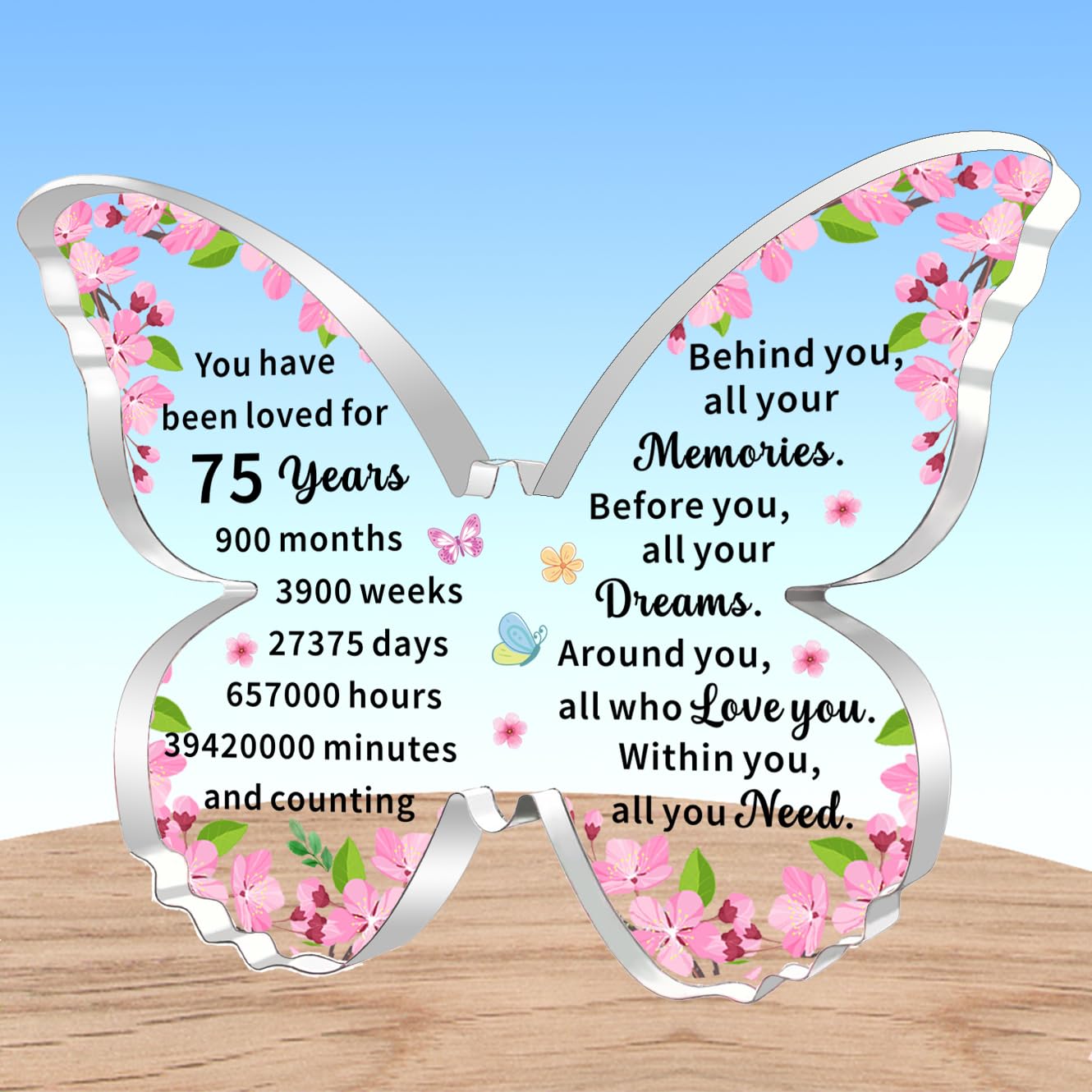 AMZQ Inspirational 75th Birthday Gifts for Women Transparent Butterfly Shape Acrylic Birthday Present Ideas for 75 Year Old Woman