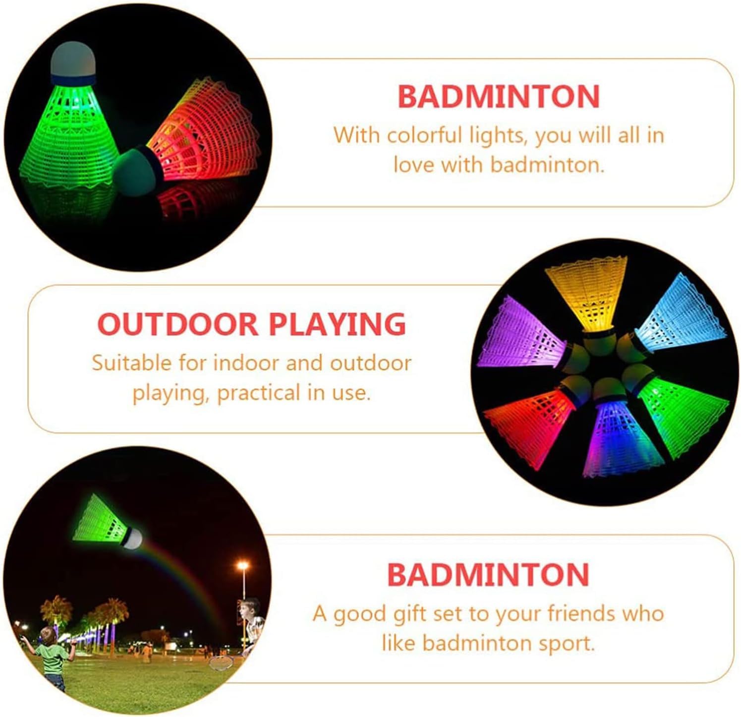 YeahBoom Palline da badminton a LED, in nylon, per sport, 6 pezzi, per attività sportive indoor/outdoor