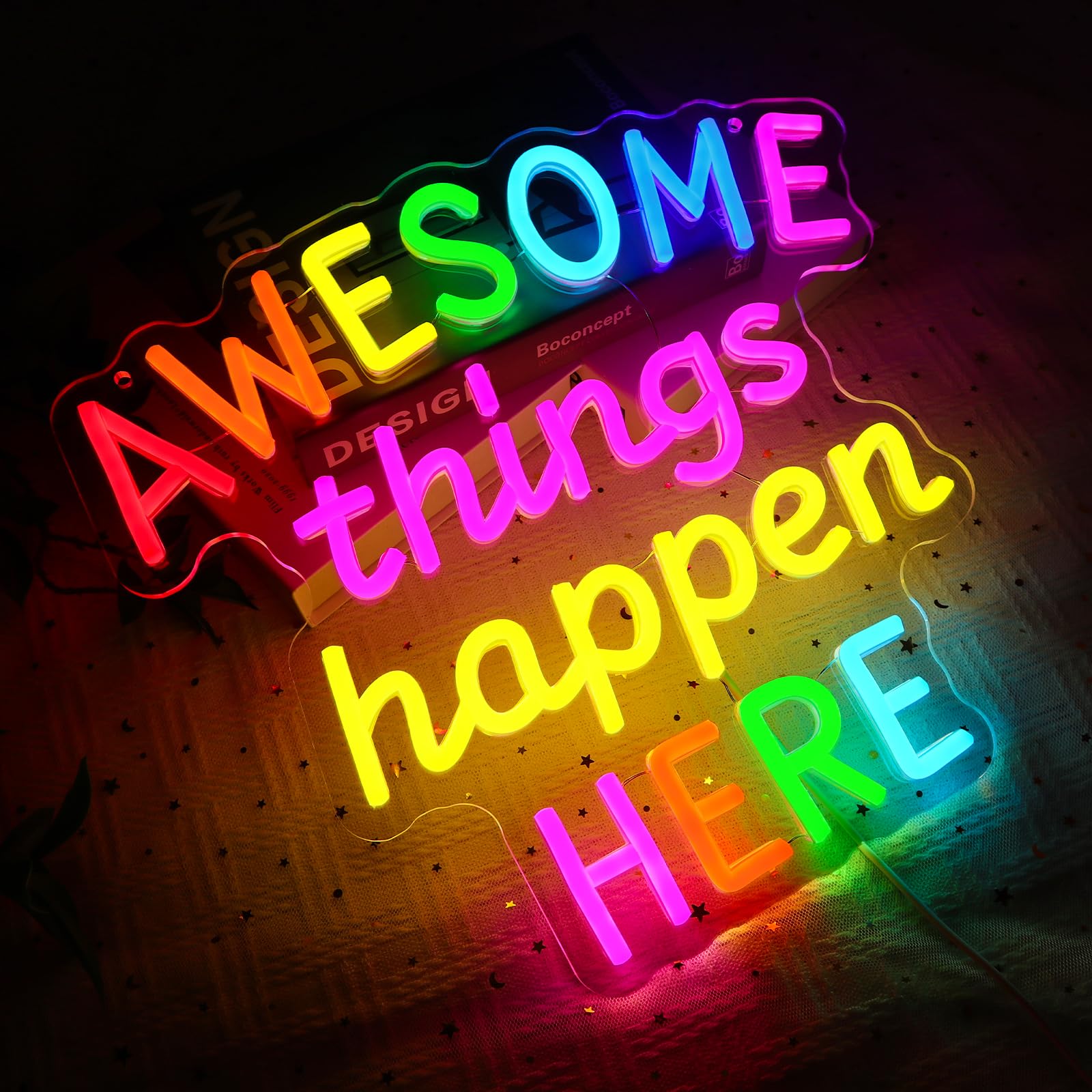 Awesome Things Happen Here Neonschild für Wanddekoration, LED-Schild