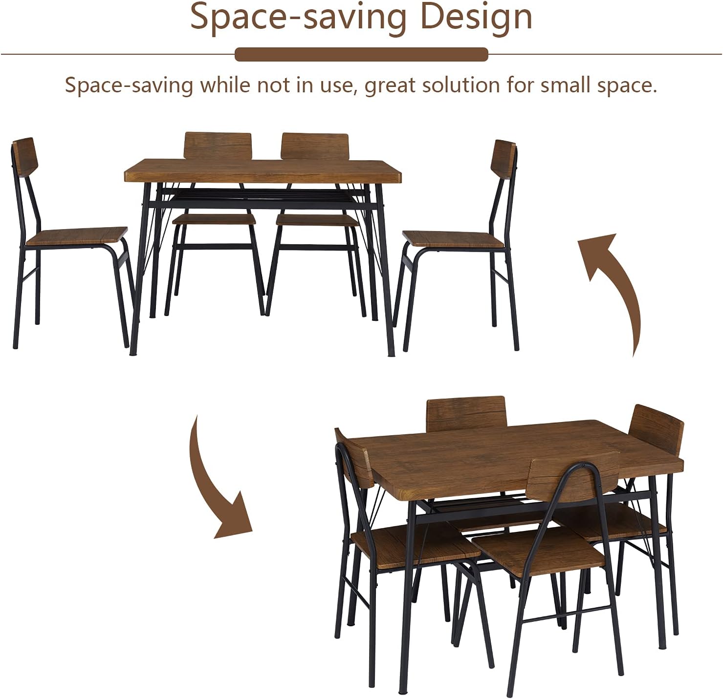 5-Piece Kitchen Table and Chairs for 4 - Wooden Dining Table Furniture Set with Metal Frame for Kitchen, Dining Room, Dinette, Office Tea Room - Table & Chair Sets