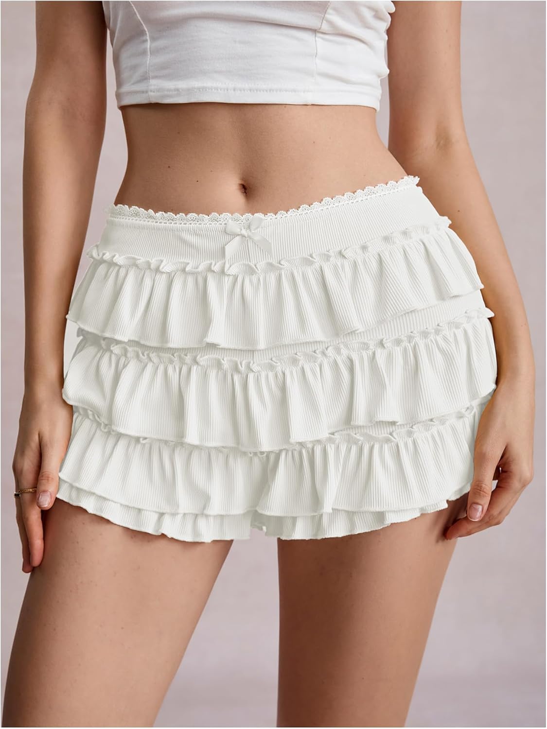 Verdusa Bloomers for Women Y2k Cute Lace Bloomer Coquette Trim Shorts Ruffle Mini Skirts - Image 3