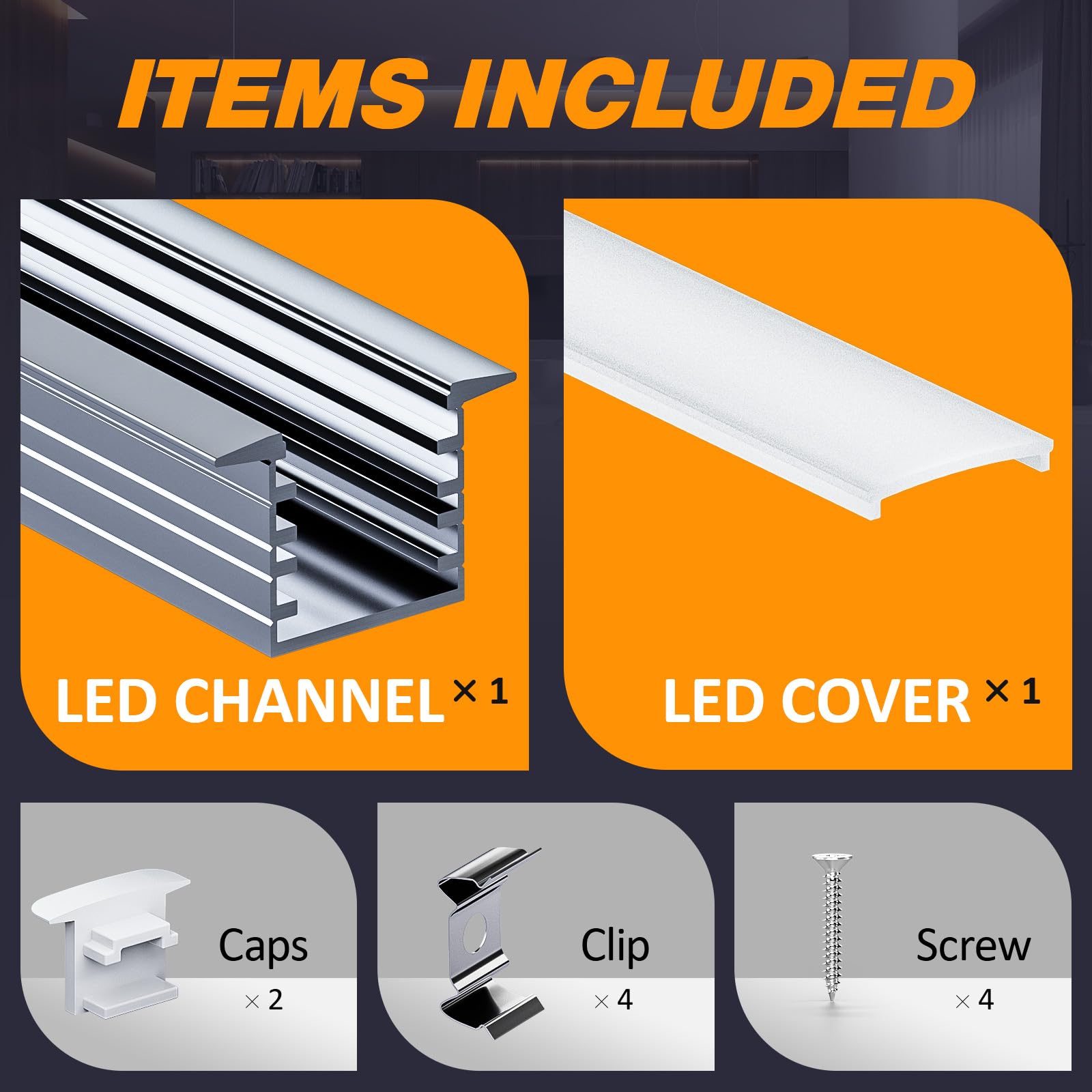 Profil LED 10 × 2 m (20 m), profil aluminiowy LED w kształcie litery U z osłoną, zaślepkami i klipsami montażowymi do taśm LED, dł. 2000 x 22 x 14,27 mm