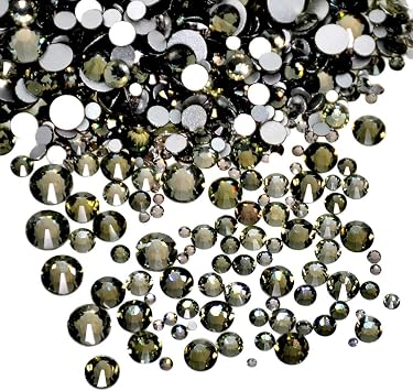 AD Beads 1440 Pieces Mixed Size No Hotfix Glue on Quality Glass Flatback Rhinestones Round Crystal Gems 04 Black Diamond