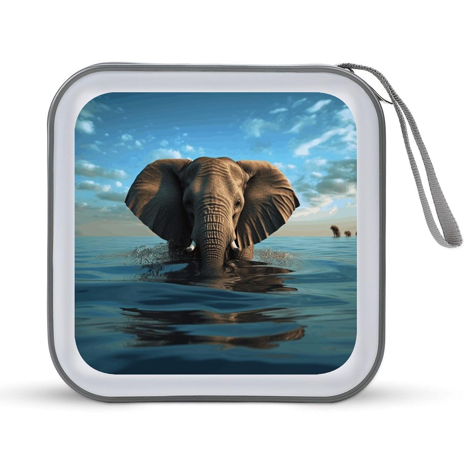 JTREHY Elephant Is Sitting in The Water CD Case 40 Capacity CD/DVD Case Holder Disc Storage Organizer Wallet Bag Portable Zipper CD Case Holder for Car Home Office Travel