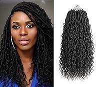 Vista 18 de Locs de diosa de imitación de pelo de ganchillo boho, locs de río boho, hippie ondulado de ganchillo con cabello rizado en el medio y puntas
