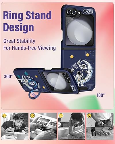 Miniatura 3 de Funda 2 en 1 para Samsung Galaxy Z Flip 5, funda de astronauta para niños, linda funda de teléfono para mujeres, diseño de dibujos animados con