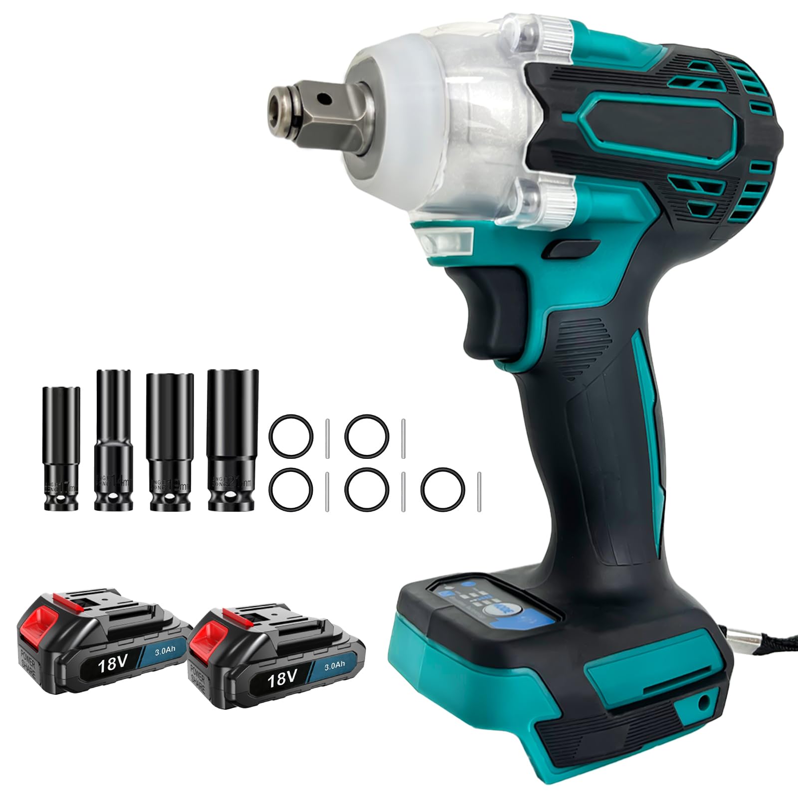 Cordless Impact Wrench Driver for Makita 18V 2X 3.0AH Battery,1/2 inch Impact Gun,420Nm,with 14/17/19/22mm Sockets,for Car Tires, DIY Manufacturing Repair — image 1