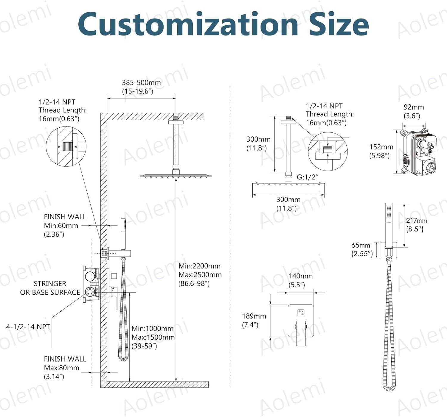 Aolemi Ceiling Mount Shower Faucet Set,Shower System Rain Showerhead and Handheld Spray Combo High-Pressure Showerheads Set with Valve and Trim Kit Rough-in Valve,12 Inch Oil Rubbed Bronze
